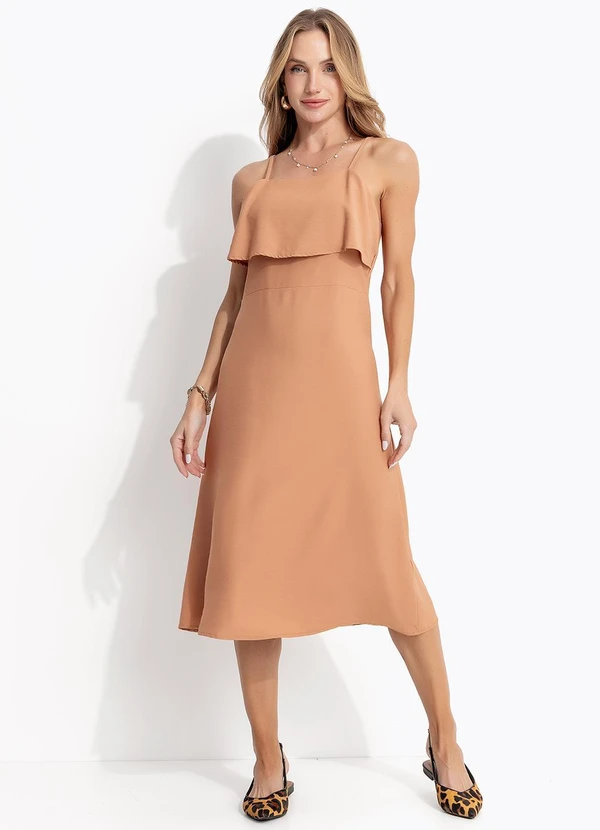 Quintess - Vestido Camel em Crepe Plano 3