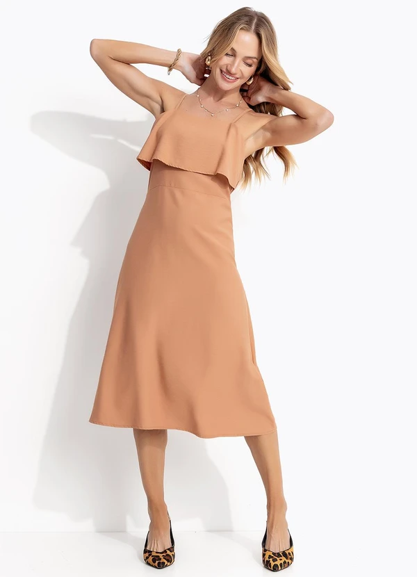 Quintess - Vestido Camel em Crepe Plano 5