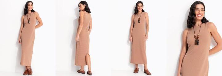 Vestido Camel em Malha Texturizada
