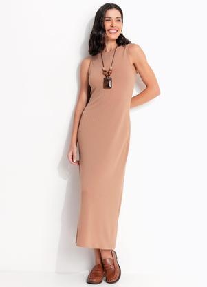 Vestido (Camel) em Malha Texturizada