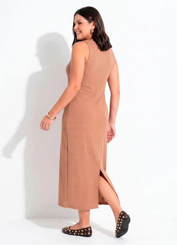 Quintess - Vestido Camel em Malha Texturizada