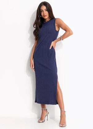 Colcci - Vestido Canelado Azul - COLCCI