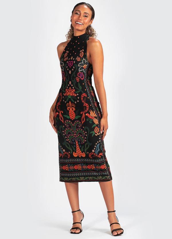 Farm - Vestido Canelado Beleza Tropical Preto