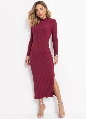 Colcci - Vestido Canelado Bordô - COLCCI