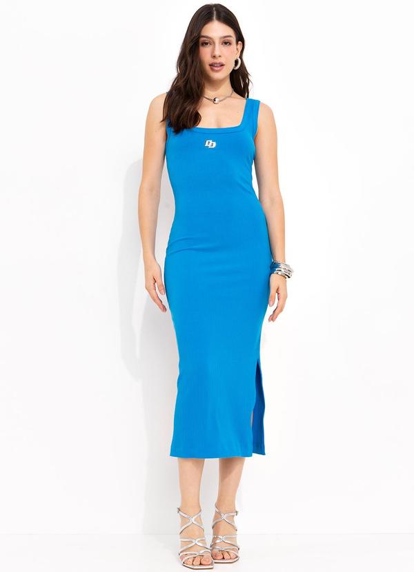 Colcci - Vestido Canelado em Viscose Azul