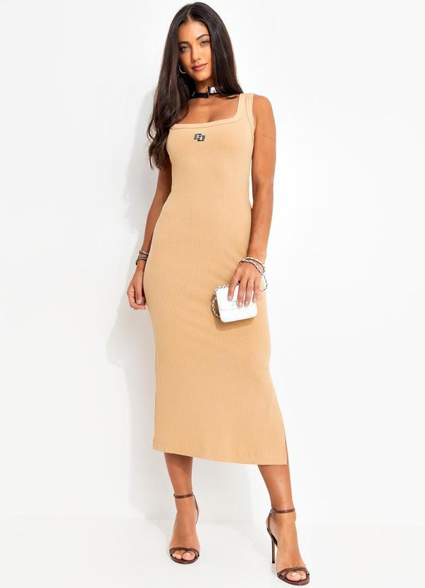 Colcci - Vestido Canelado em Viscose Bege