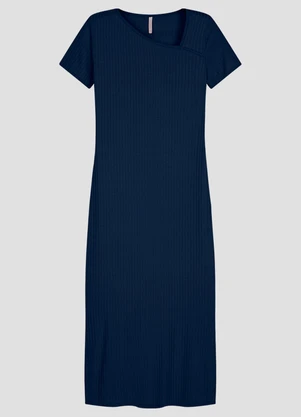 Cereja Rosa - Vestido Canelado em Viscose com Elastano Azul - CEREJA ROSA