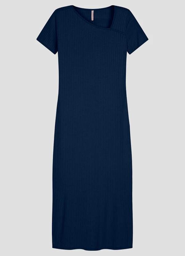 Cereja Rosa - Vestido Canelado em Viscose com Elastano Azul