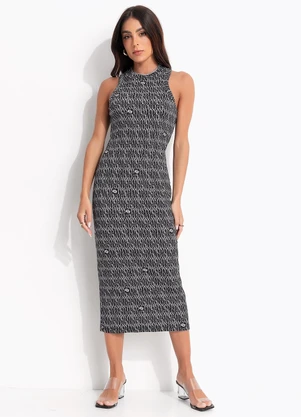 Colcci - Vestido Canelado Estampado Preto - COLCCI