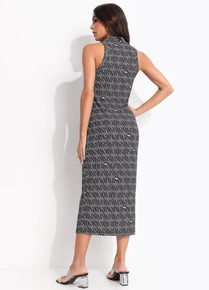 Colcci - Vestido Canelado Estampado Preto - COLCCI