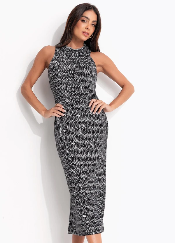 Colcci - Vestido Canelado Estampado Preto 3