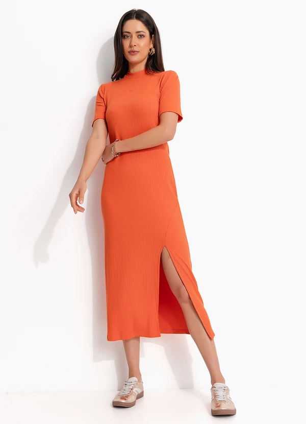 Colcci - Vestido Canelado Laranja