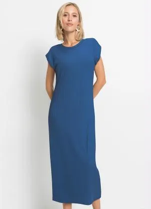 bonprix - Vestido Canelado Longuete Azul Bic - BONPRIX