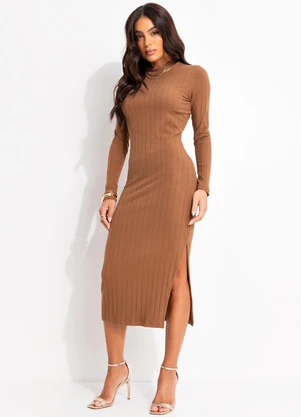 Colcci - Vestido Canelado Marrom - COLCCI