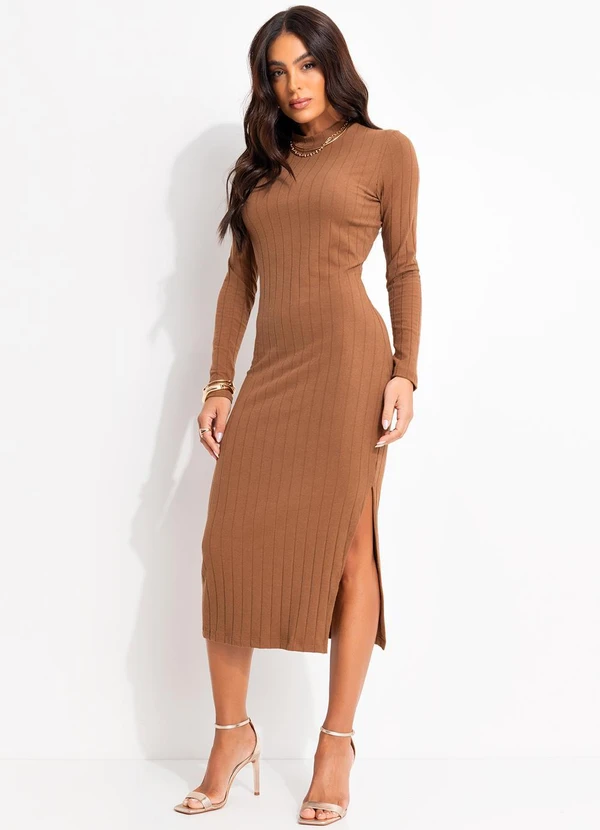 Colcci - Vestido Canelado Marrom