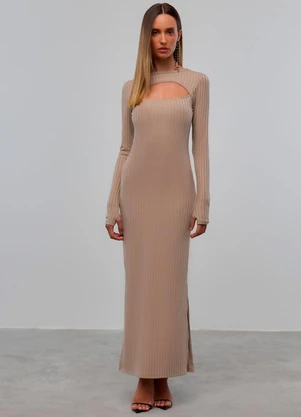 Carlota Costa - Vestido Canelado Marrom - CARLOTA COSTA