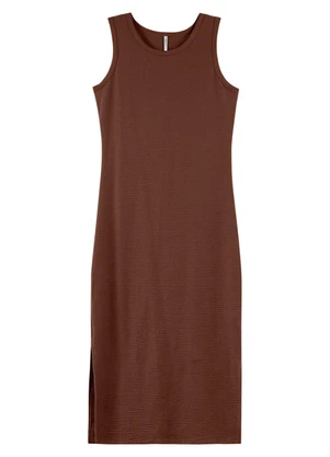 Outlet - Vestido Canelado Midi Adulto Feminino Marrom - OUTLET