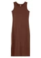 Outlet - Vestido Canelado Midi Adulto Feminino Marrom - variação: Marrom