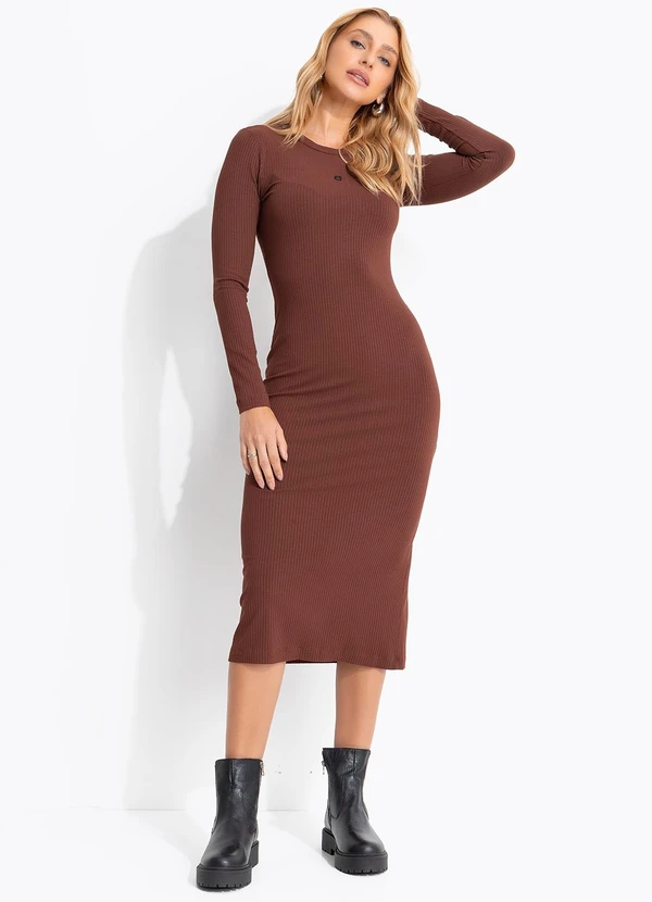 Colcci Jeans - Vestido Canelado Midi Cj Marrom
