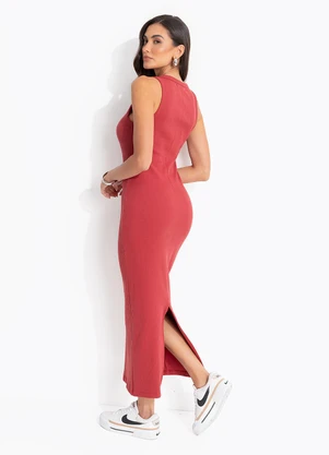 Colcci Jeans - Vestido Canelado Midi Cj Vermelho - COLCCI JEANS