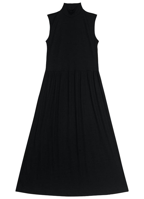 Malwee - Vestido Canelado Midi Evasê Preto