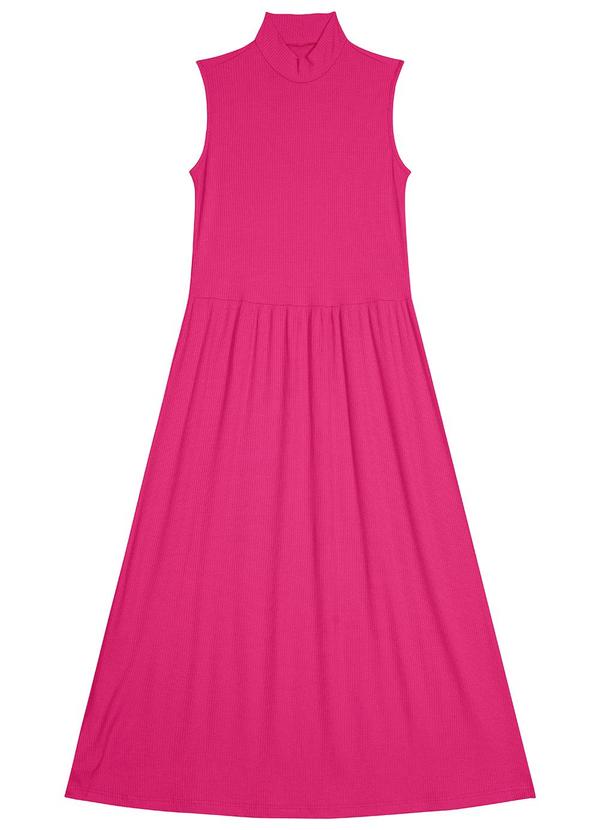 Malwee - Vestido Canelado Midi Evasê Rosa