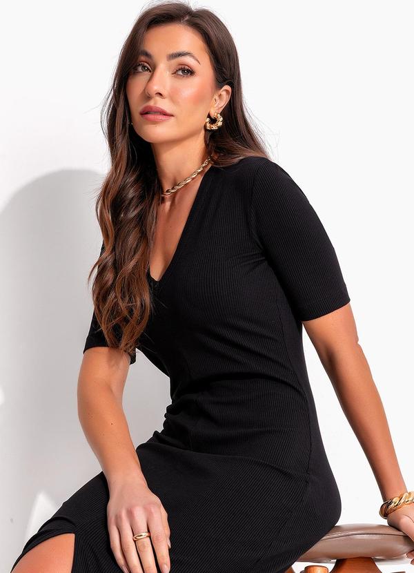 Colcci - Vestido Canelado Midi Preto 3