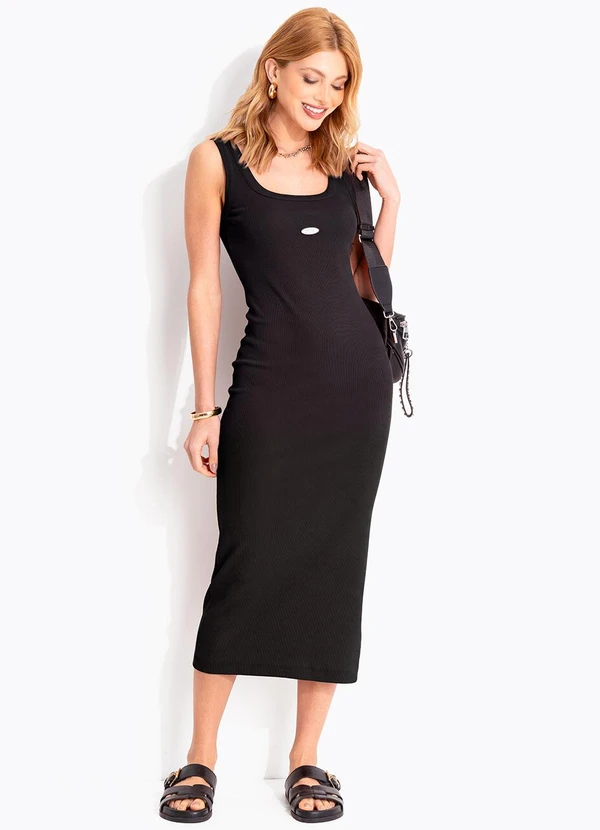 Colcci - Vestido Canelado Preto