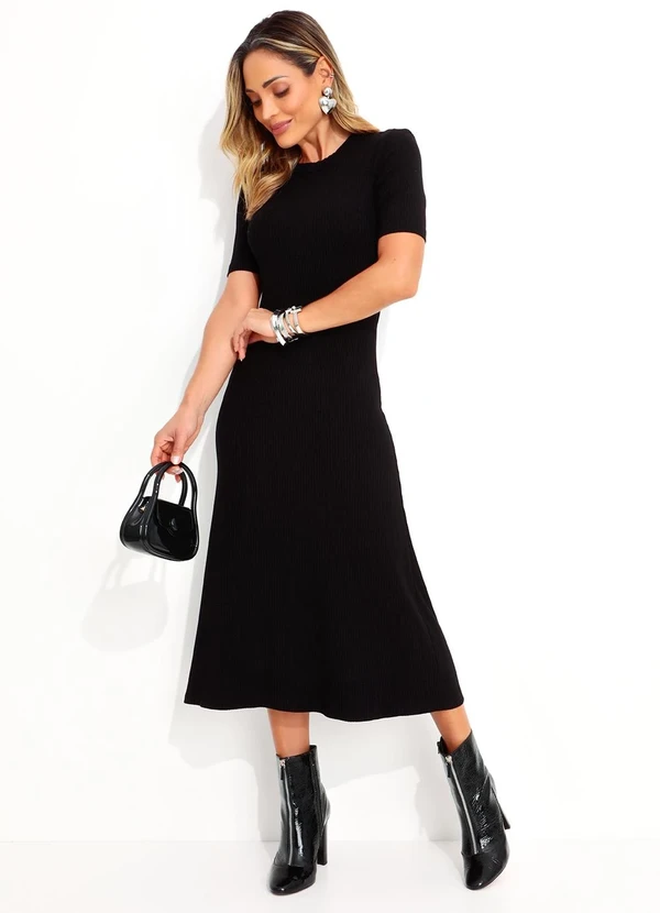 Colcci - Vestido Canelado Preto