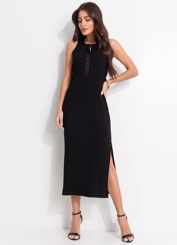 Colcci - Vestido Canelado Preto