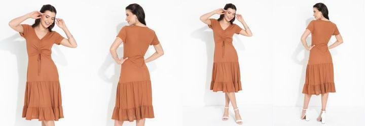 Vestido Caramelo com Babado