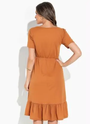 Rosalie - Vestido Caramelo com Babado - ROSALIE