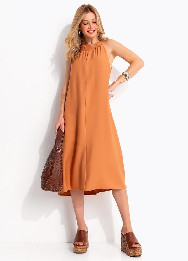 Vestido (Caramelo) em Tecido de Alfaiataria