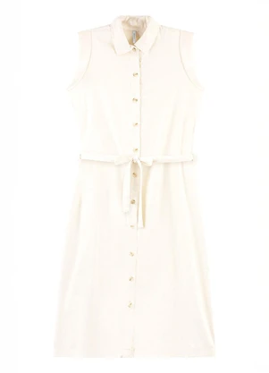 Outlet - Vestido Chemise com Faixa Adulto Feminino Branco - OUTLET