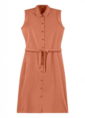 Outlet - Vestido Chemise com Faixa Adulto Feminino Marrom - OUTLET