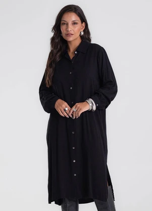 Endless - Vestido Chemise Feminino Liso Preto - ENDLESS