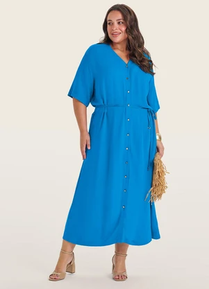 Secret Glam - Vestido Chemise Longo Plus Size Azul - SECRET GLAM
