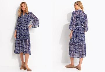 Vestido Chemise Longuete Paisley Azul em Chiffon com Lurex