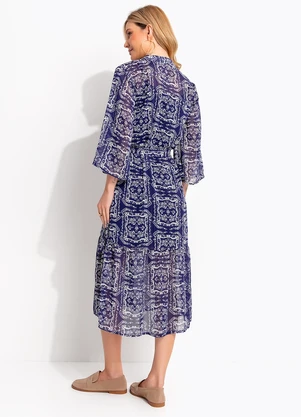 Quintess - Vestido  Paisley Azul em Chiffon - QUINTESS