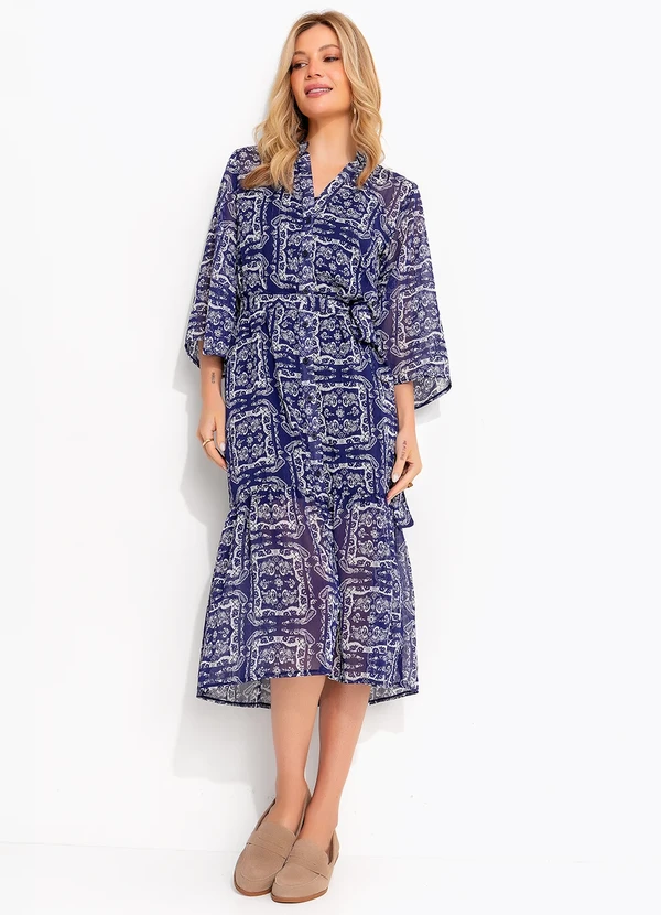 Quintess - Vestido Chemise Longuete Paisley Azul em Chiffon com Lurex 3