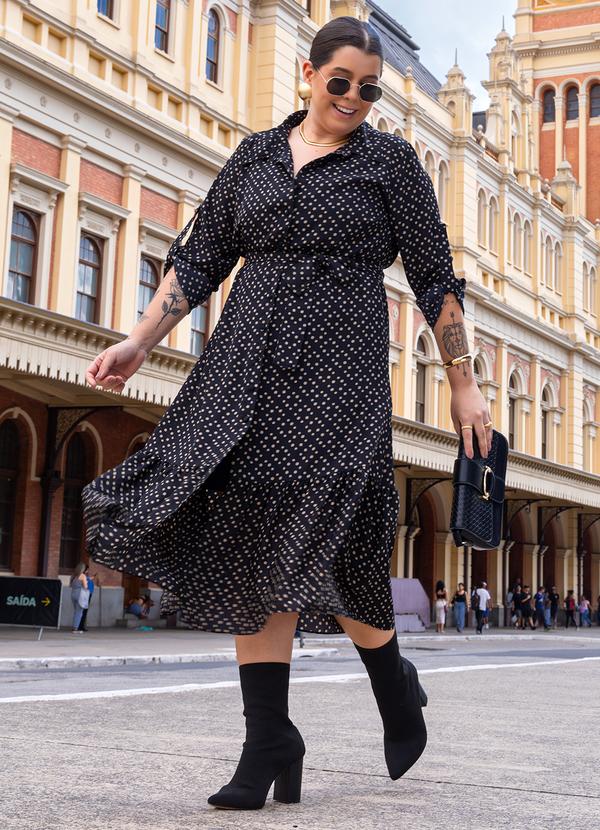 Quintess - Vestido Chemisier Poá Irregular em Crepe Plano 9