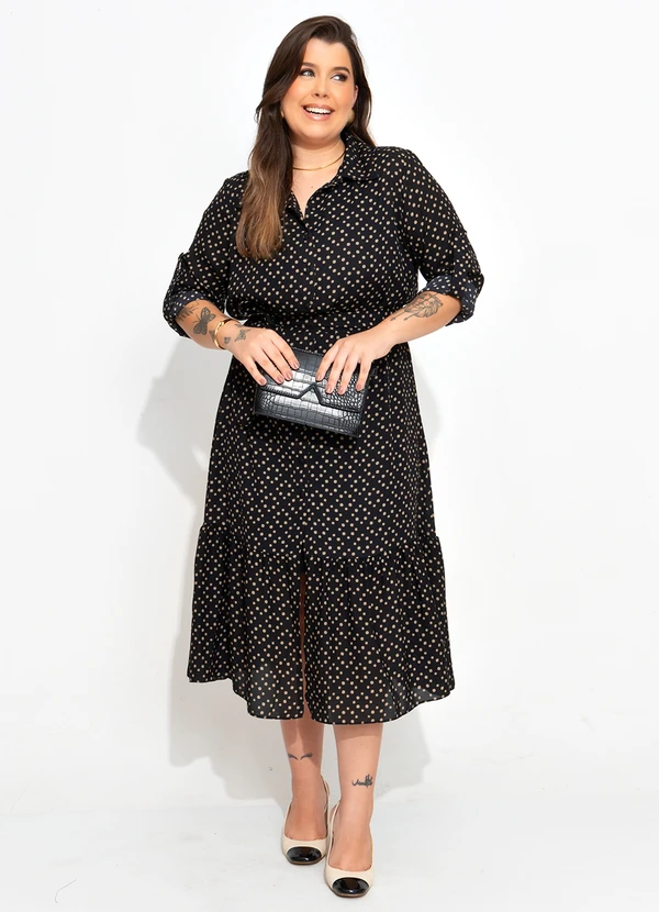 Quintess - Vestido Chemisier Poá Irregular em Crepe Plano 7