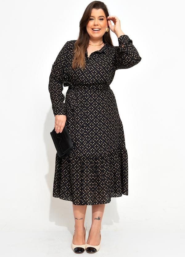 Quintess - Vestido Chemisier Poá Irregular em Crepe Plano 3