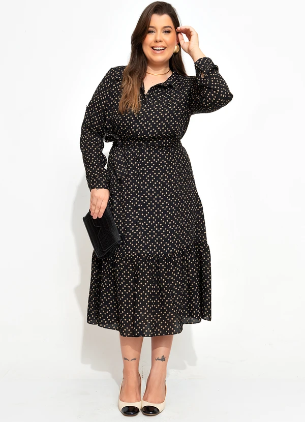 Quintess - Vestido Chemisier Poá Irregular em Crepe Plano 8