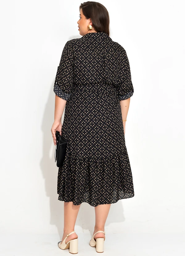 Quintess - Vestido Chemisier Poá Irregular em Crepe Plano