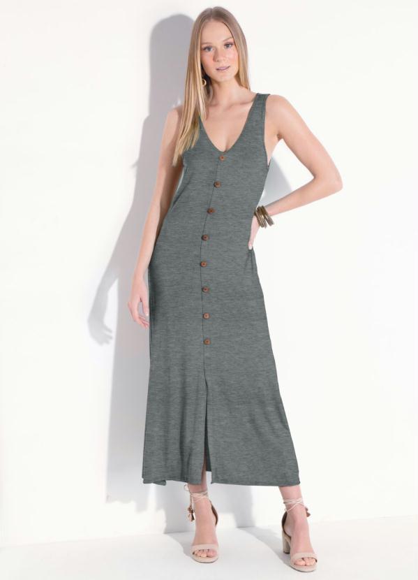 Quintess - Vestido Chumbo Midi sem Mangas com Botões