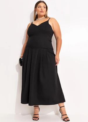 Quintess - Vestido Cintura Deslocada Preto em Crepe Plano - QUINTESS
