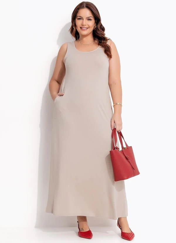 Quintess - Vestido Bege em Malha de Viscose 12