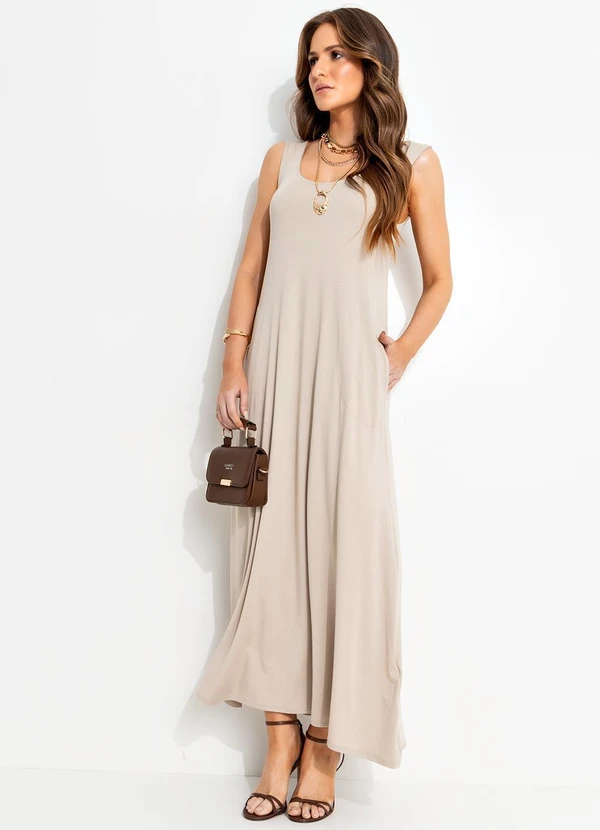 Quintess - Vestido Bege em Malha de Viscose 3