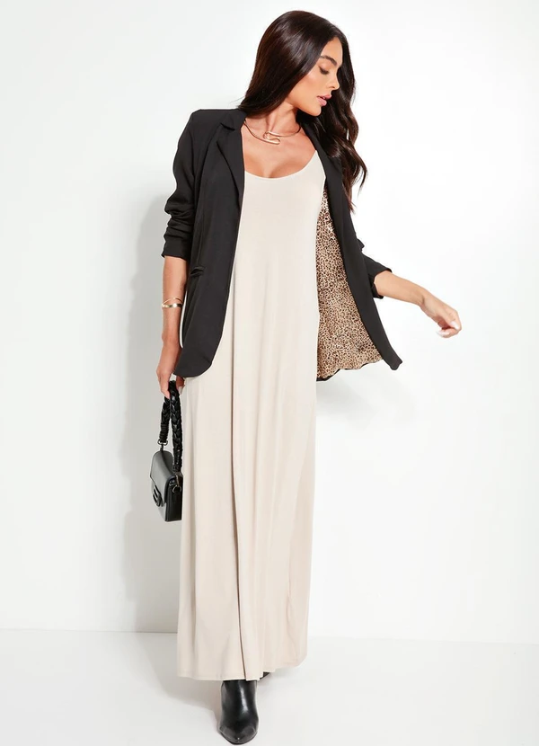 Quintess - Vestido Bege em Malha de Viscose 5